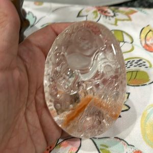 Rare Rabbit hair carved crystal quartz Buddha stone on stand